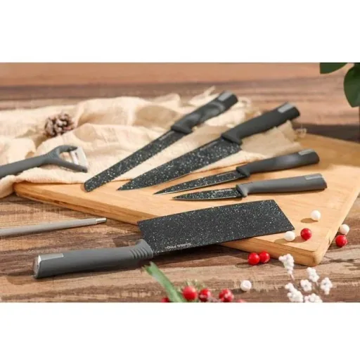 Kitchen knife set - with standard - 8-piece - gray