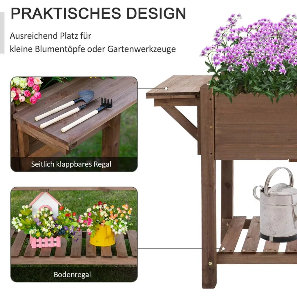 Raised bed planter with 8 divided grids foldable shelf flower box flowerpot herb bed solid wood brown 123 x