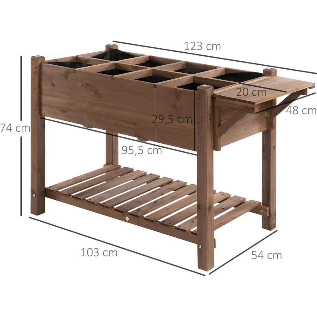 Raised bed planter with 8 divided grids foldable shelf flower box flowerpot herb bed solid wood brown 123 x