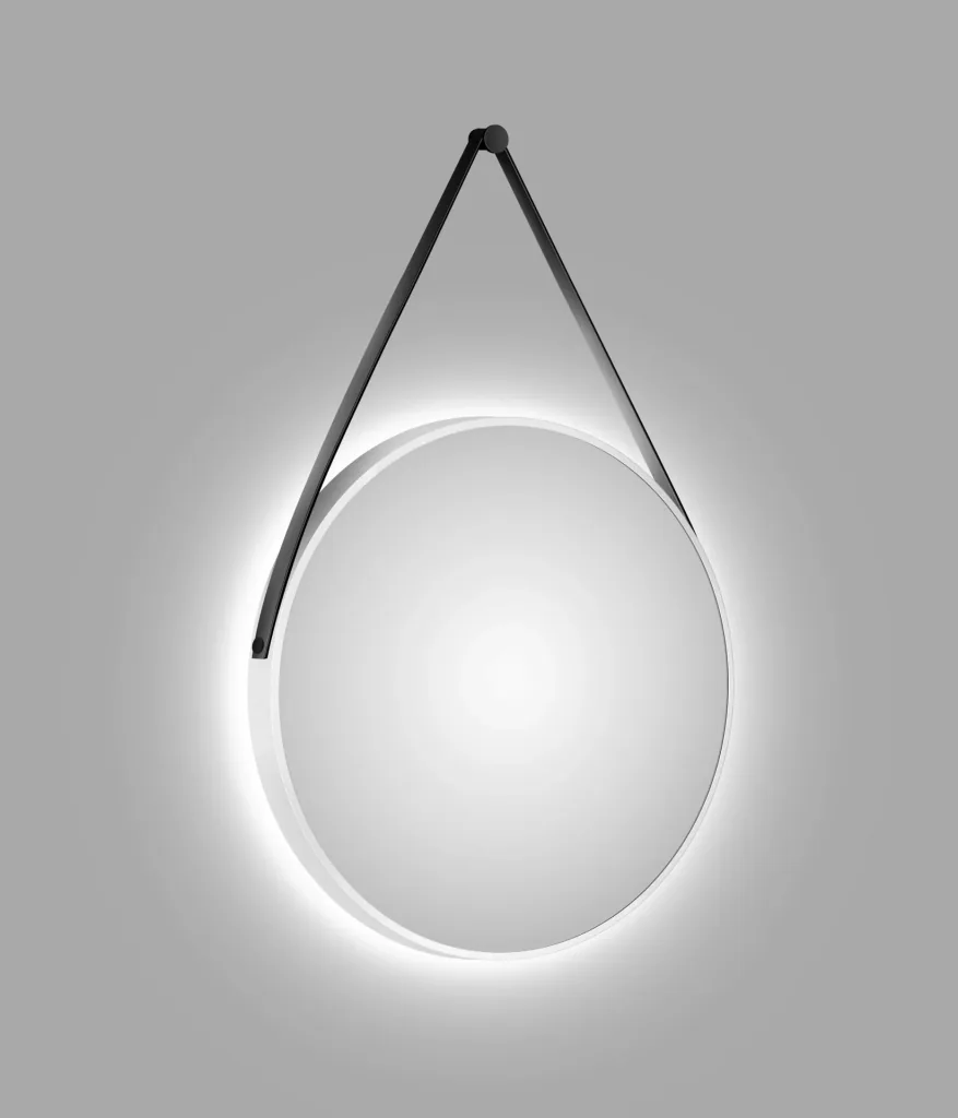 Decorative round wall mirror with indirect LED lighting in matt white Ø 80 cm