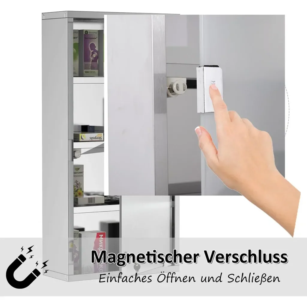 Medicine cabinet with 4 shelves silver