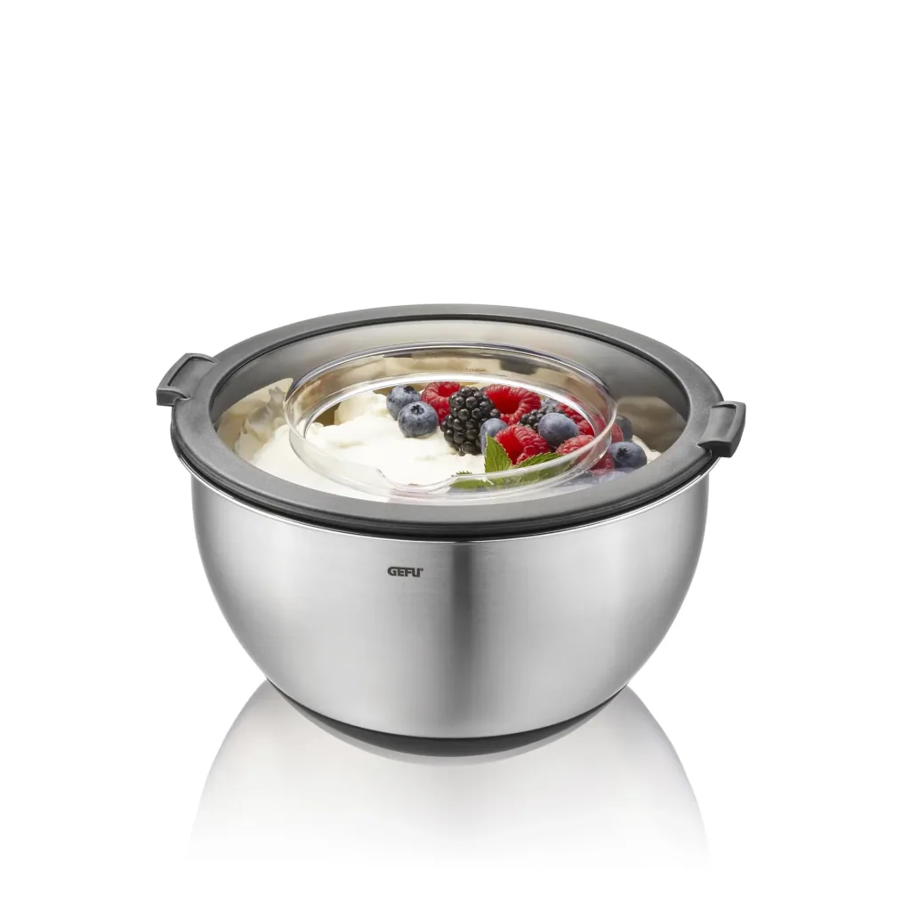 Bowl set with splash guard lid "MUOVO". 2 pieces