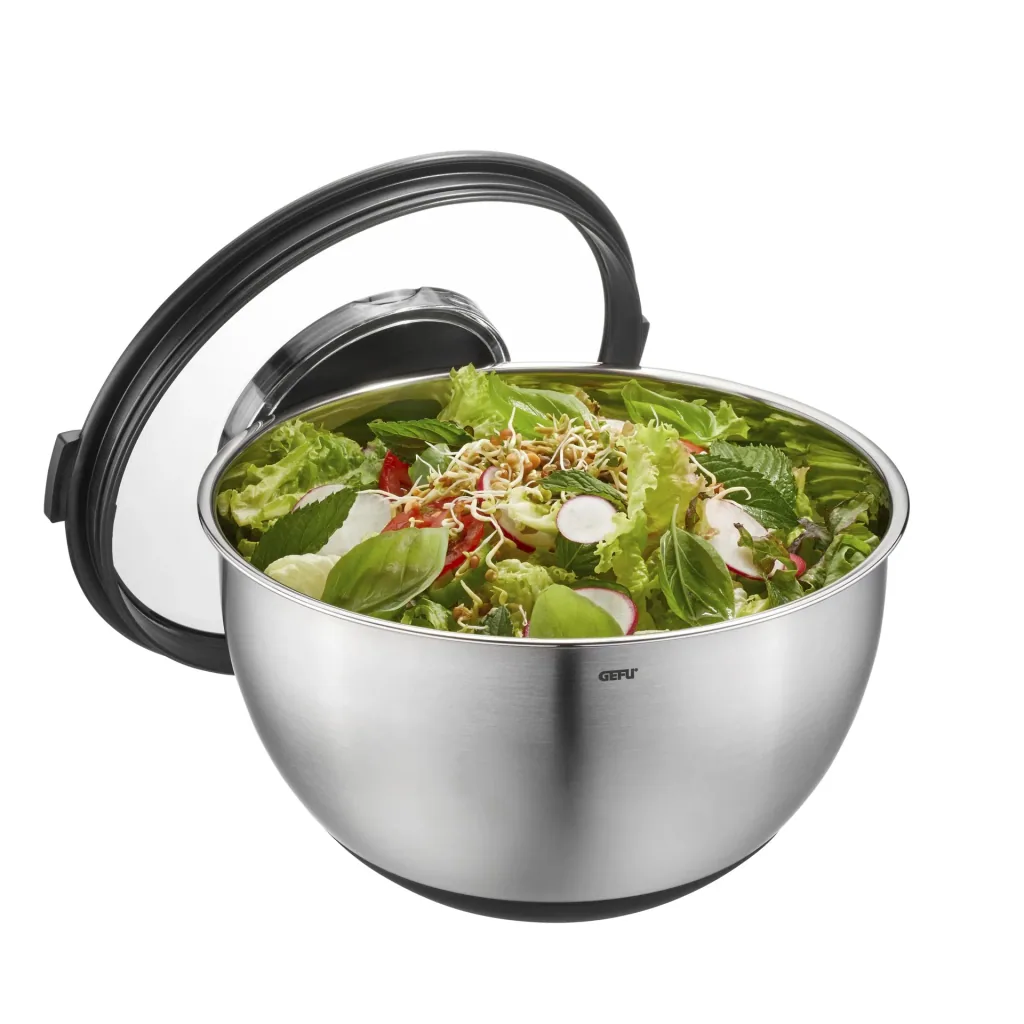 Bowl set with splash guard lid "MUOVO". 2 pieces