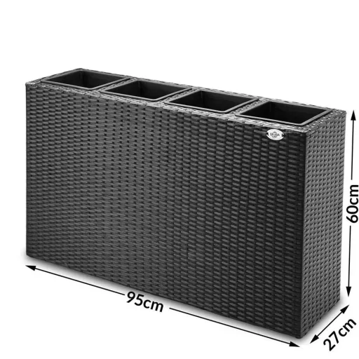 Planter Polyrotan black 95 x 27 x 60cm suitable for 4 plants