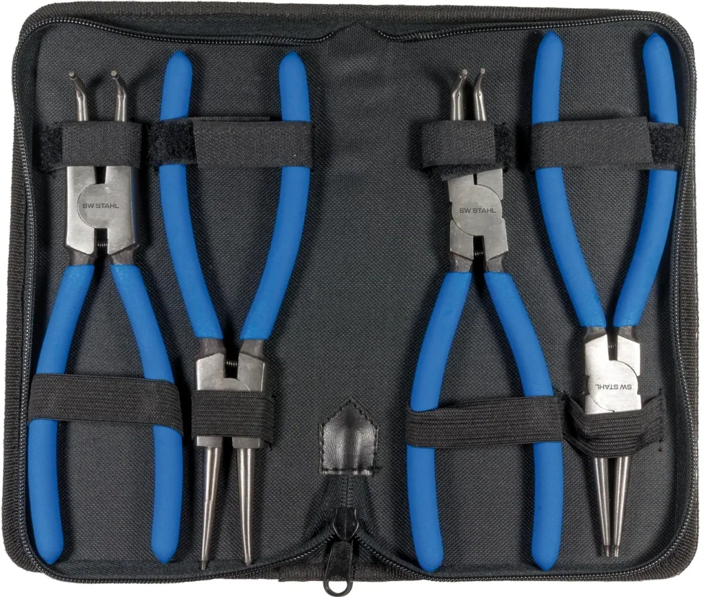 Circlip pliers set, 225 mm, 4 pieces
