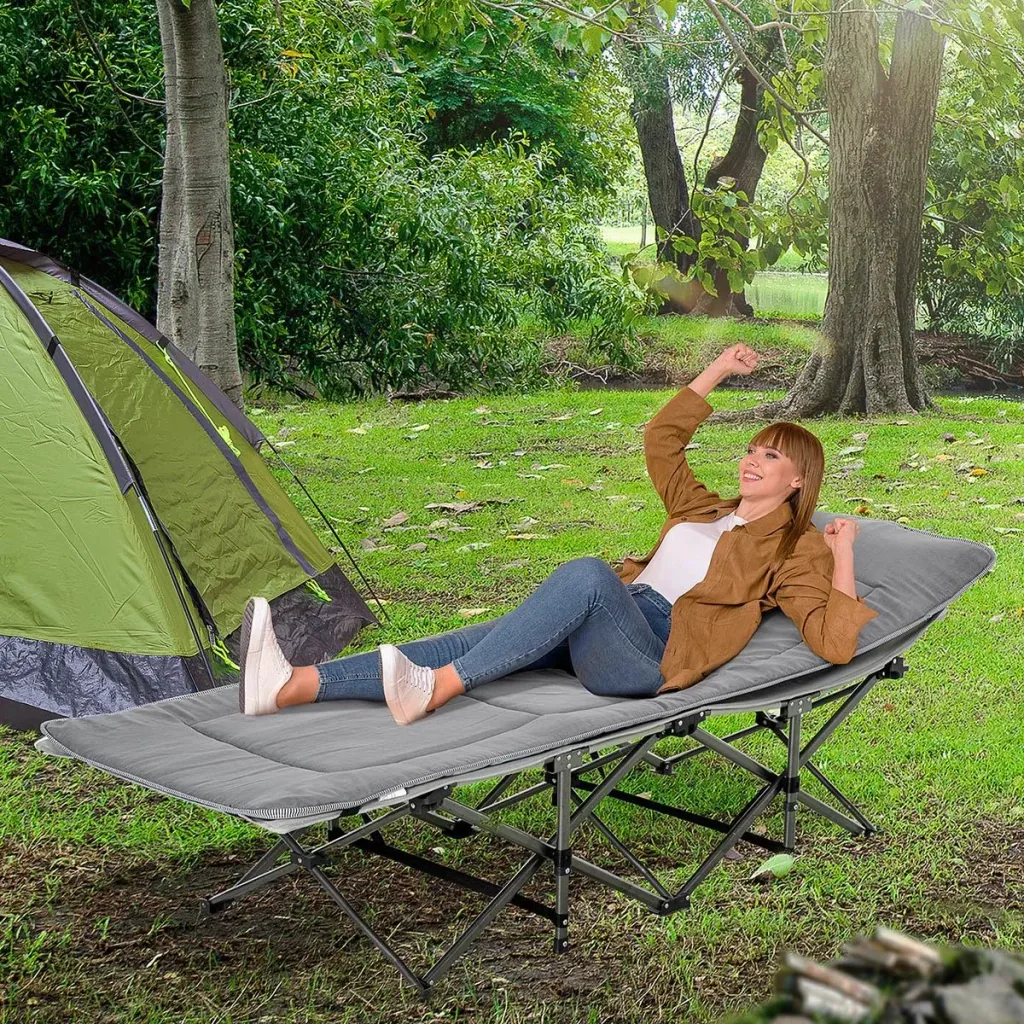 Camping bed foldable camp bed folding bed with pillow side pocket mattress guest bed up to 150 kg load capacity travel outdoor
