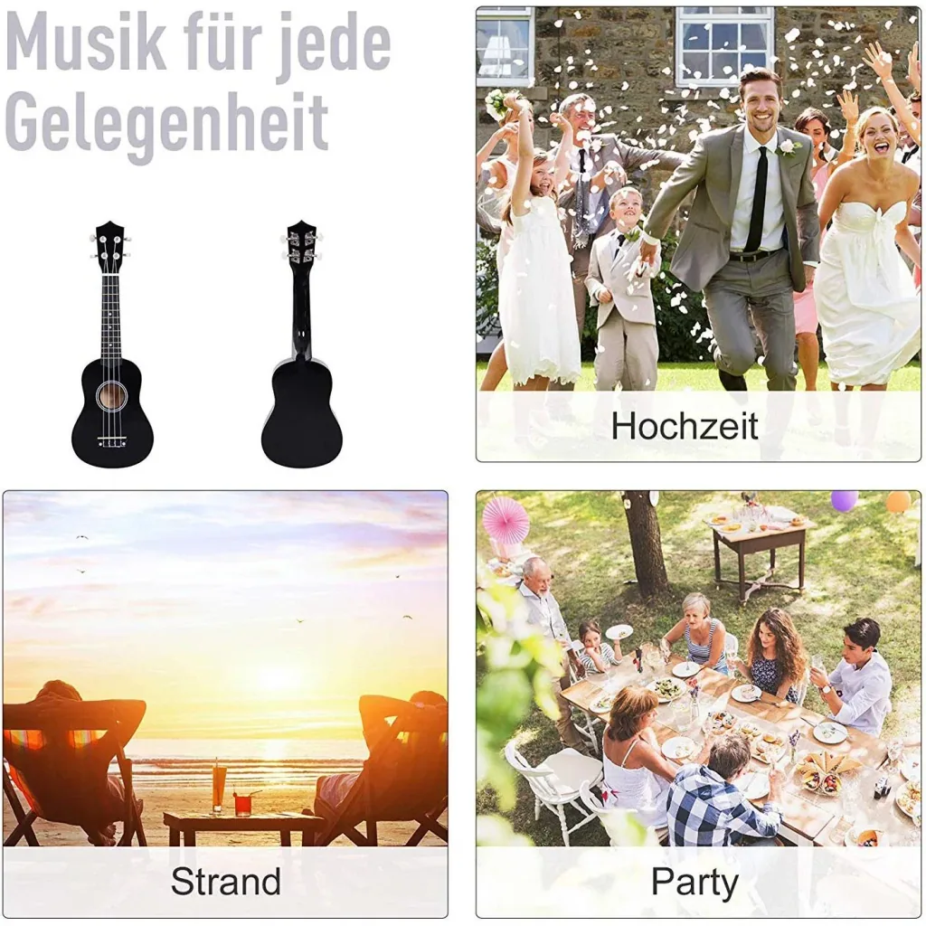 Ukulele string instrument beginner nylon strings birch wood black 53 x 17.5 x 6.2 cm