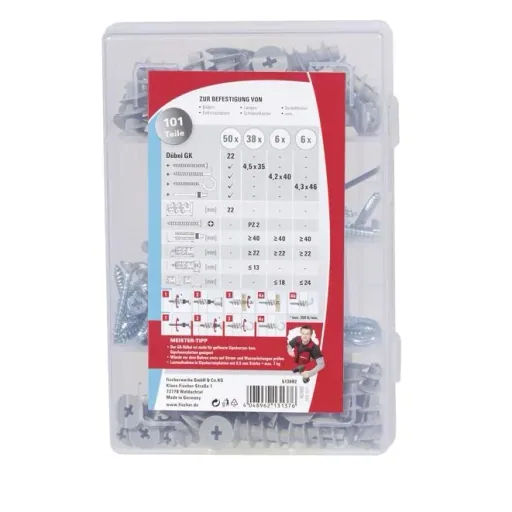 Universal dowel UX Meister Box with screws, hooks, 101 pcs.