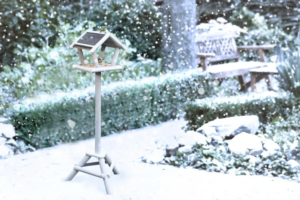 Sweden bird feeder on stand, Swedish grey glazed