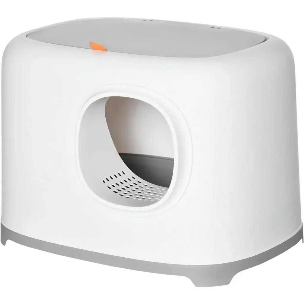 Designer cat litter box with lid - mesh bottom - white - 55 x 40 x 39 cm