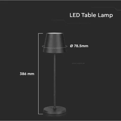 VT-7522 Table Lamp - 3000K - Dimmable via Touch - Rechargeable - Black - IP54