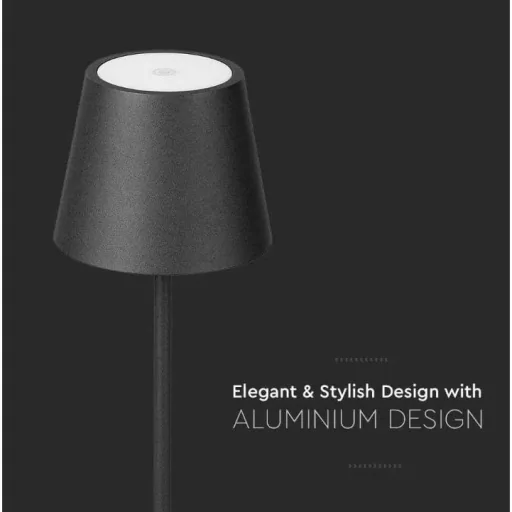 VT-7522 Table Lamp - 3000K - Dimmable via Touch - Rechargeable - Black - IP54