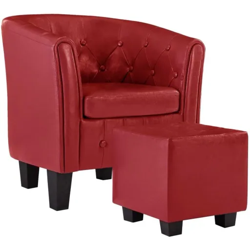 Bucket seat with footstool faux leather red
