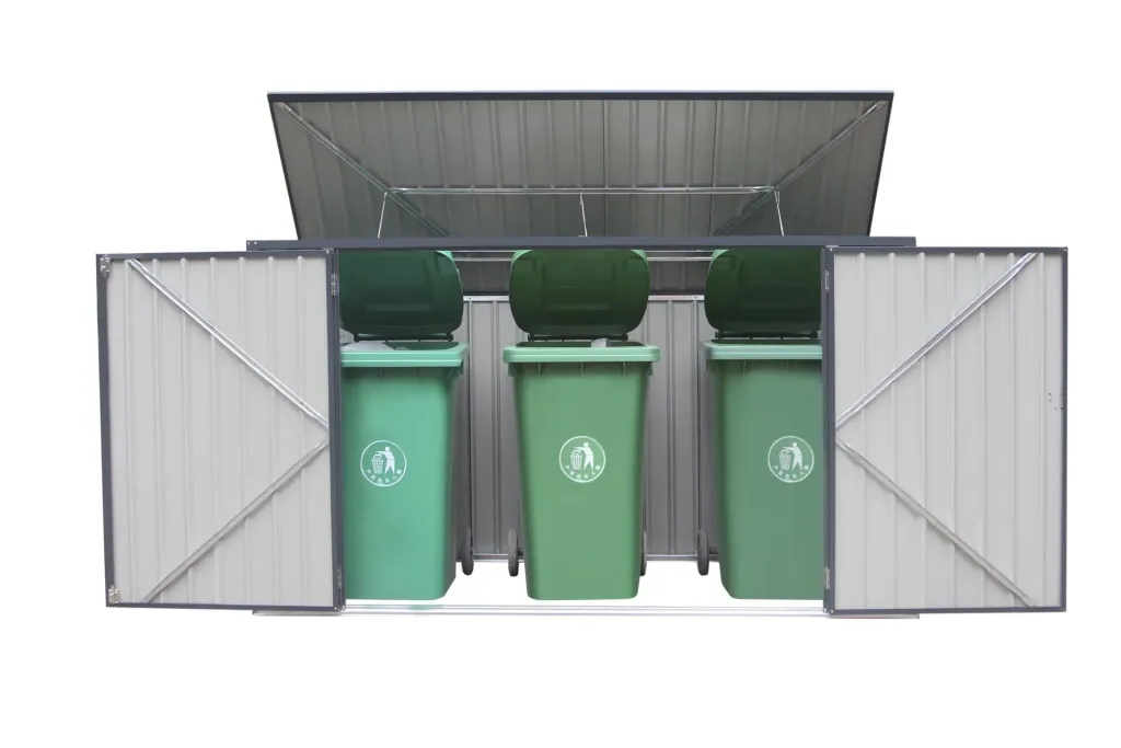 Abri poubelles 73, 235,5×100×131 cm, gris foncé – acier pour 3x 240 L avec toit monopente