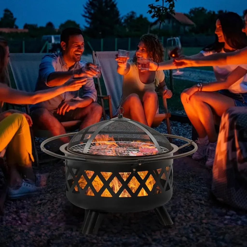 2-in-1 fire bowl - with spark guard - including grill plate - Ø82 cm - Black