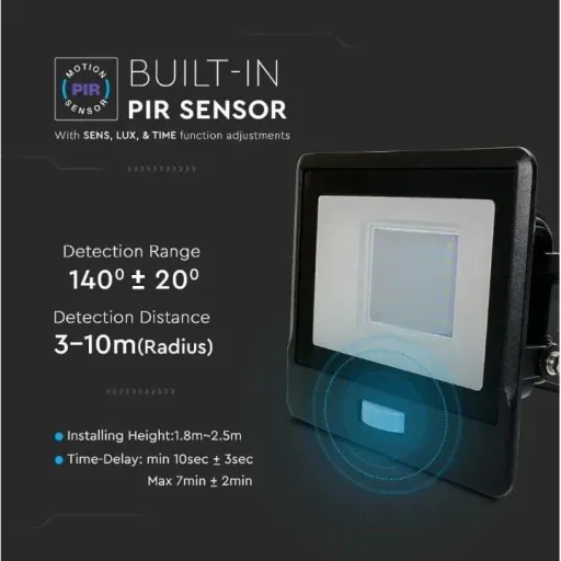 VT-138S LED Floodlight with Sensor - 30 W - 2340 Lm - 4000K - Black