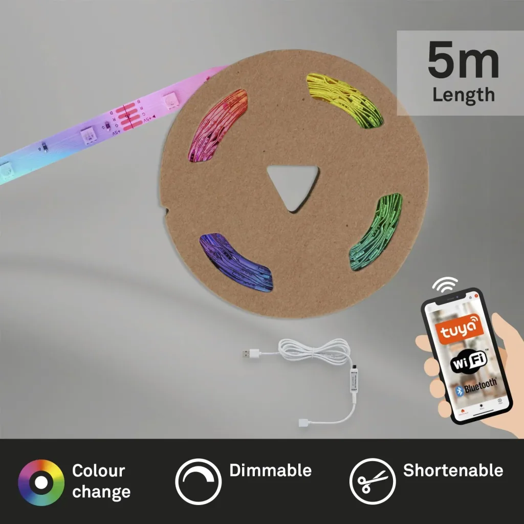 USB SMART Wifi + Bluetooth RGB LED flex strip, 5m, APP control, 150 RGB LEDs