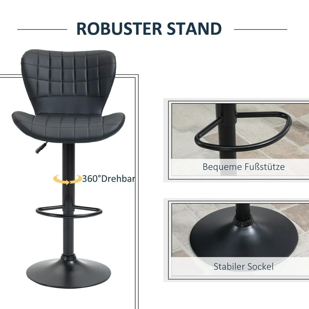 Bar stool set of 2 bar stools, counter stools, bistro stools, kitchen stools, swivel chairs with backrests for kitchen, dining room, artificial LED