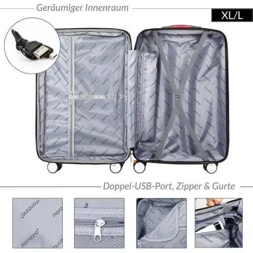 Hard-shell suitcase Ikarus Black L in ABS 90-102l 67.5x48x28cm