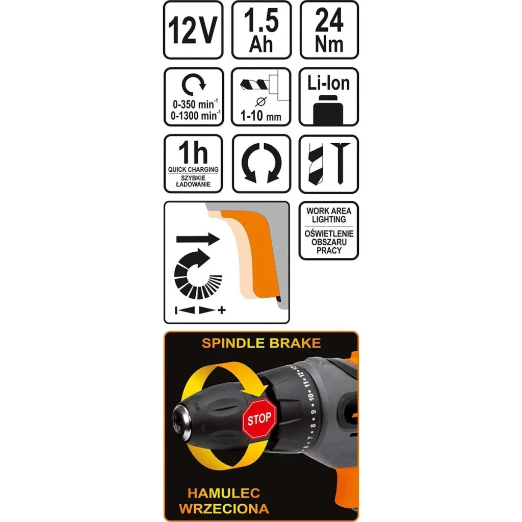 Drill - 12V - 1.5Ah battery