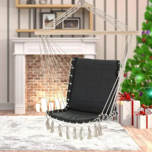 Hanging chair grey 55x100cm with fringes