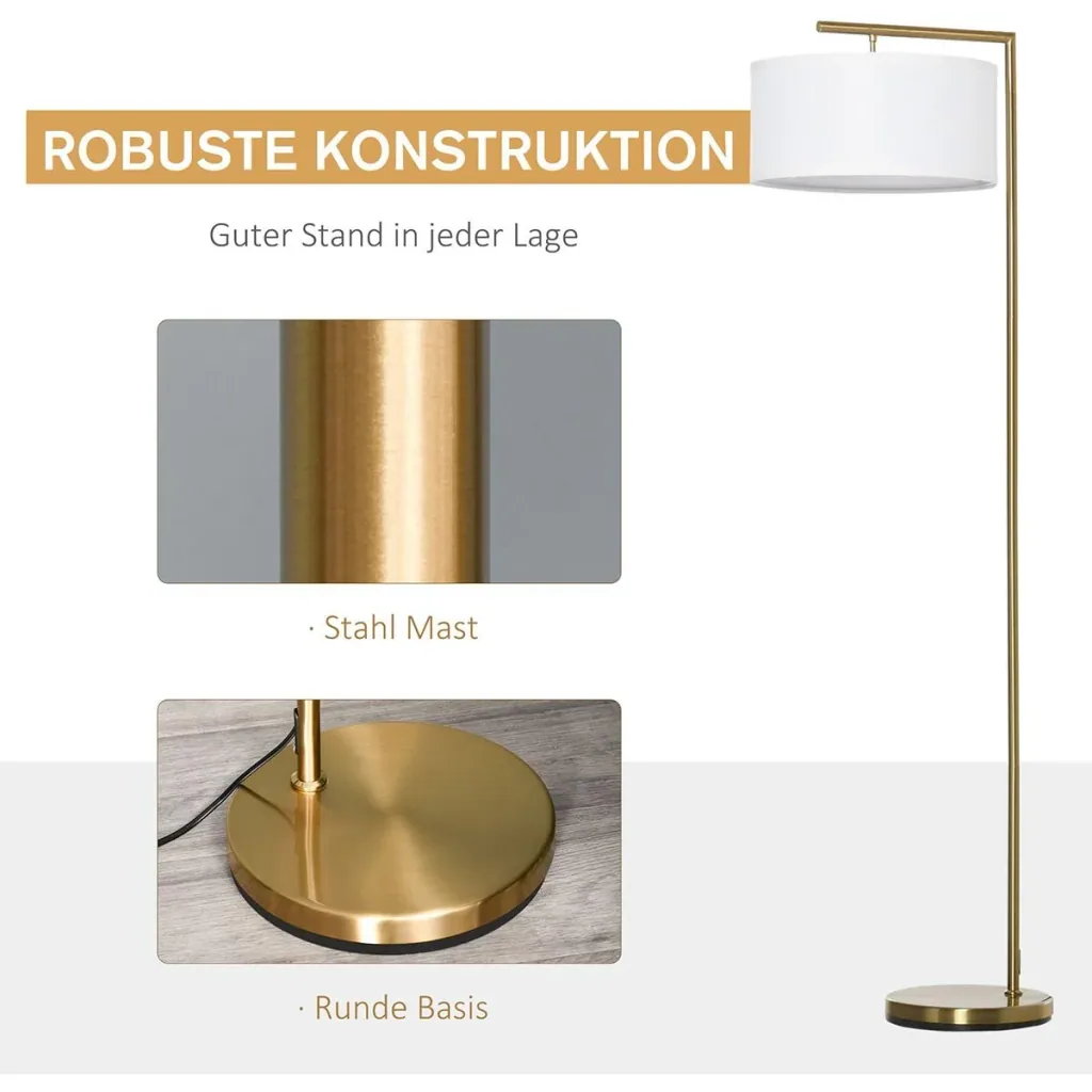 Floor lamp with linen shade gold/white