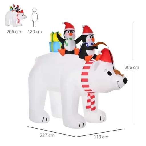 Inflatable penguins on polar bear 2.1 m Christmas decoration