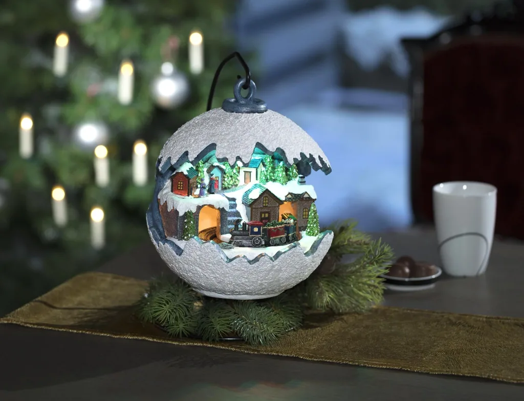 Christmas ball with moving train, LED light and music