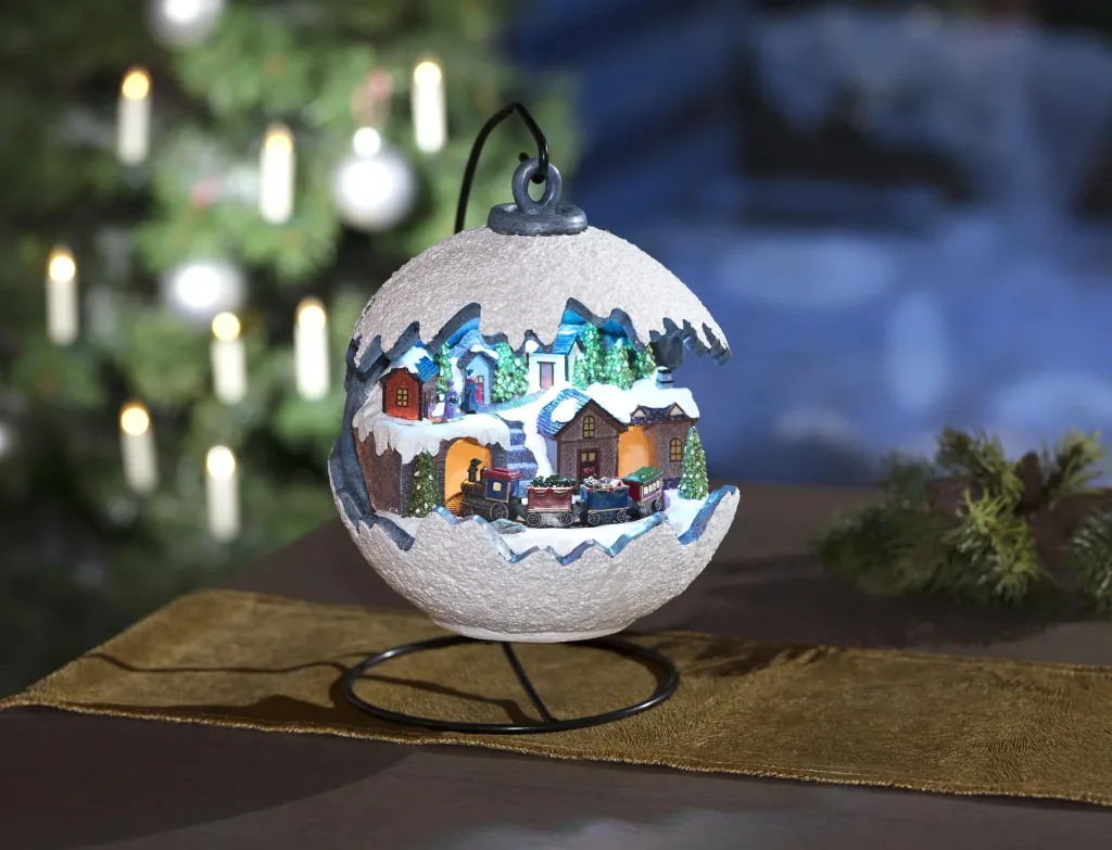 Christmas ball with moving train, LED light and music
