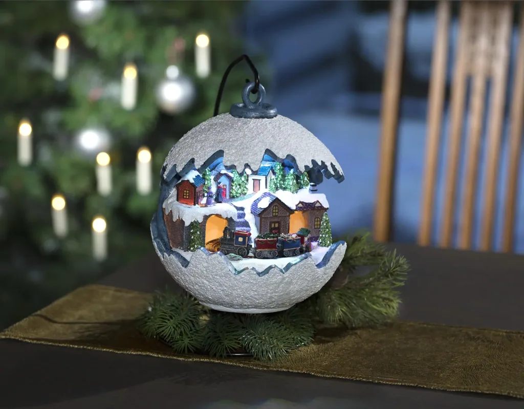 Christmas ball with moving train, LED light and music