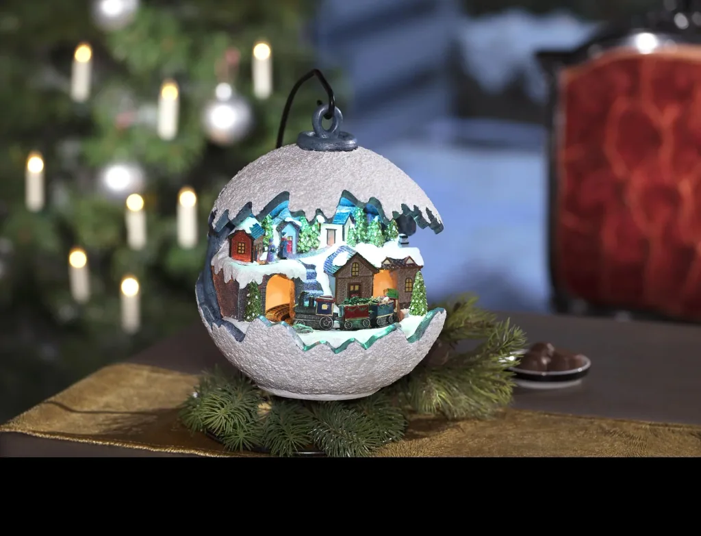 Christmas ball with moving train, LED light and music