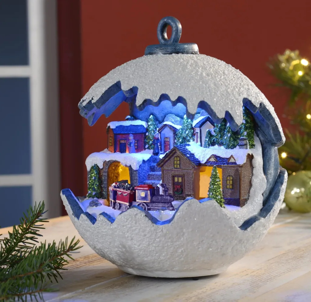 Christmas ball with moving train, LED light and music