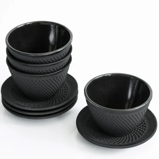 Asia teapot set cast iron 10-piece (color: black)