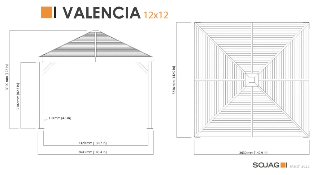 Sojag Pavillon Valencia 12x12 Édition Bois