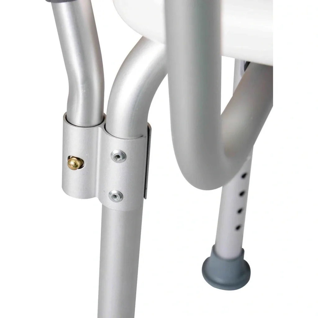 Shower stool with backrest, height adjustable