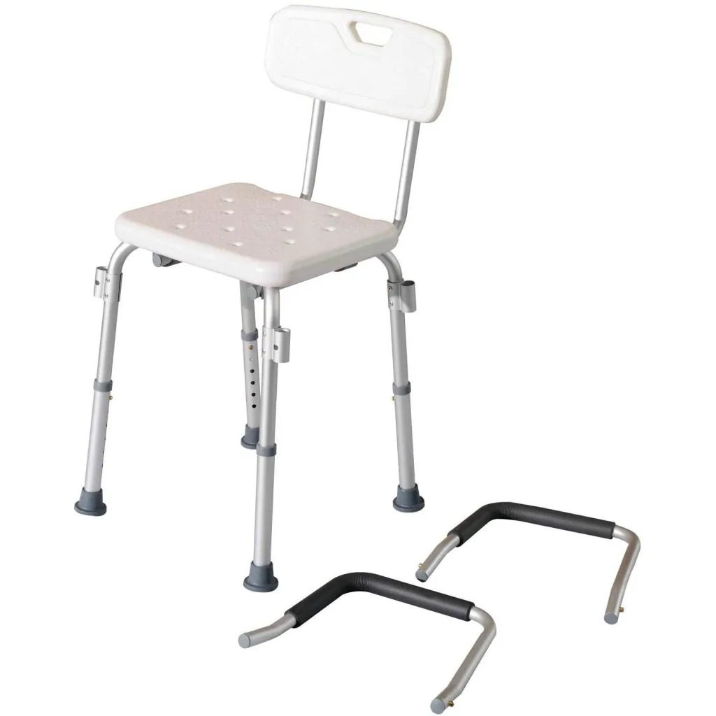 Shower stool with backrest, height adjustable
