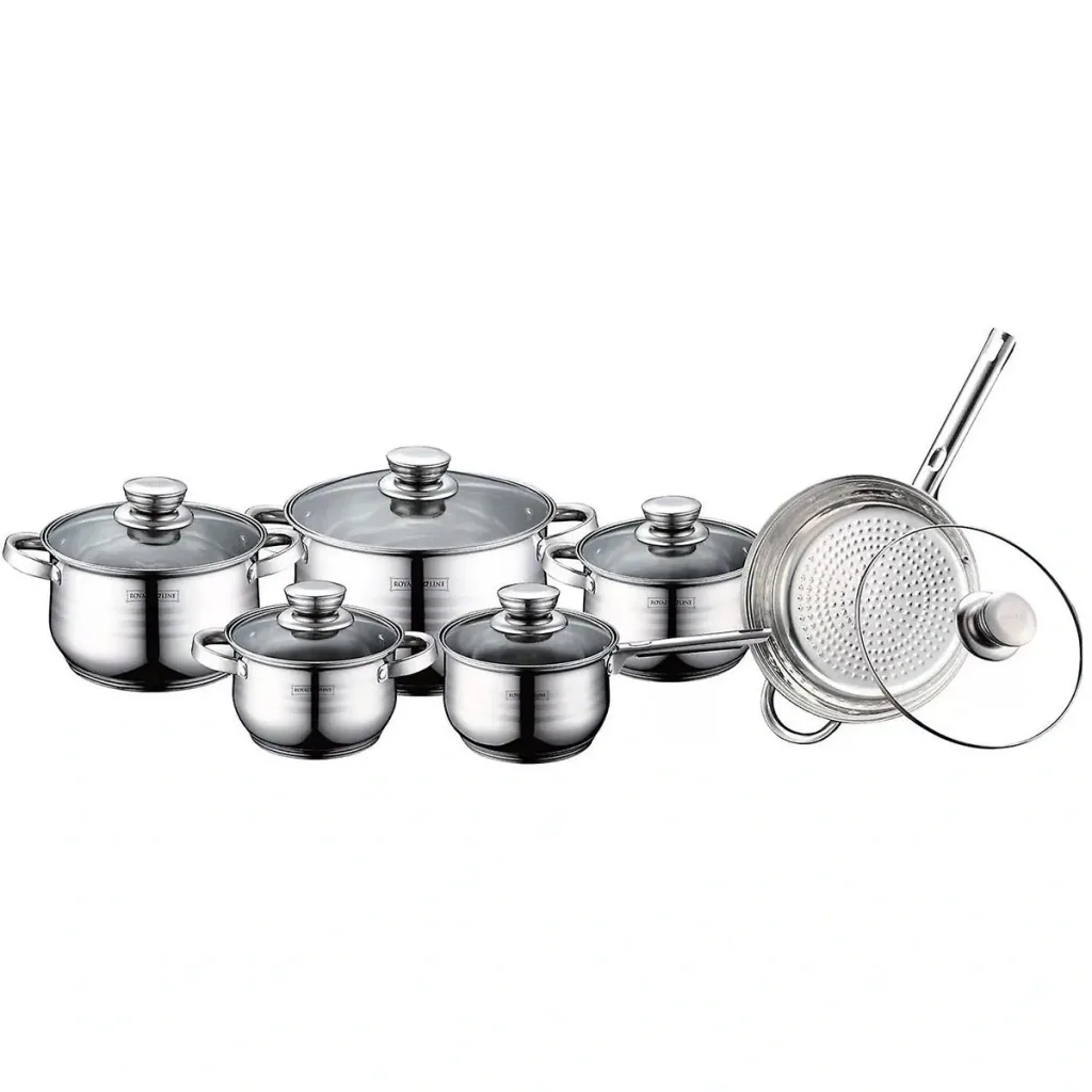 Pot, frying and pan set, 6 pans - silver