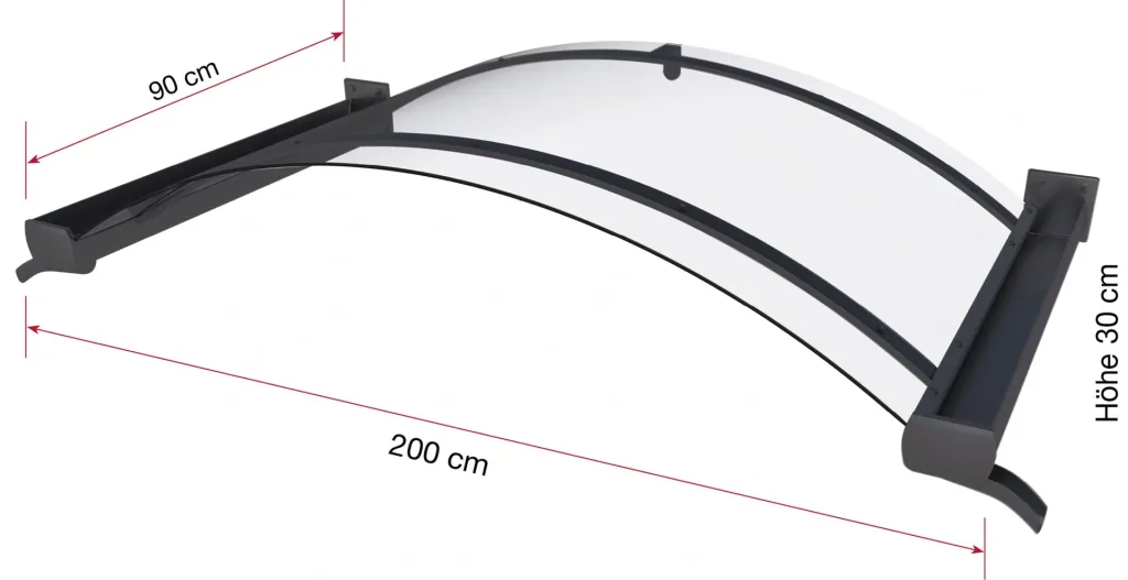 Arched canopy type BV/B 200, 200 x 90 x 30 cm, anthracite, 4 mm clear