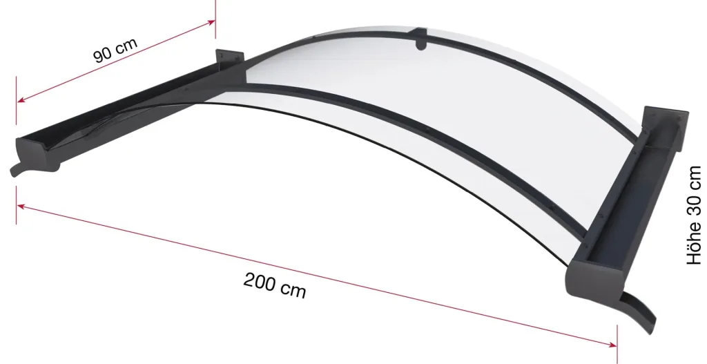 Arched canopy type BV/B 200, 200 x 90 x 30 cm, anthracite, 4 mm clear