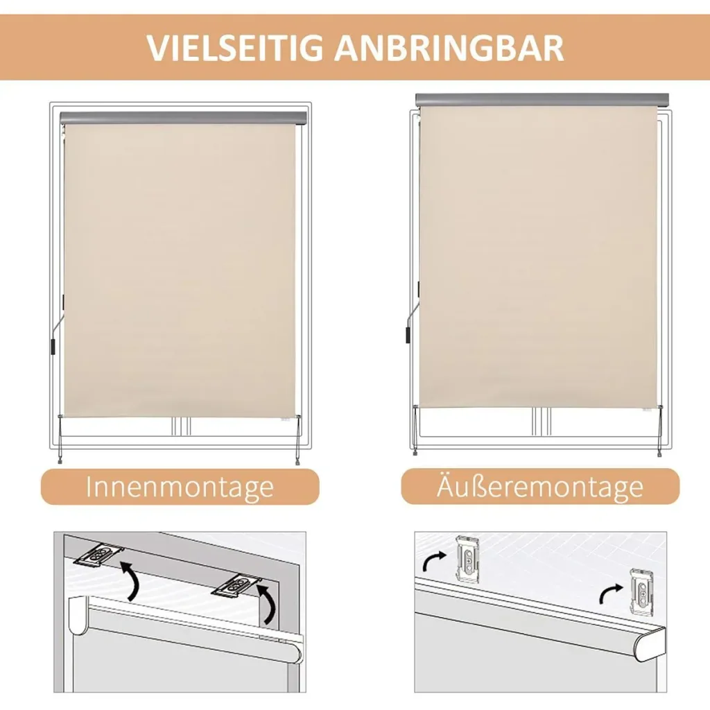 Vertical awning with hand crank cream white