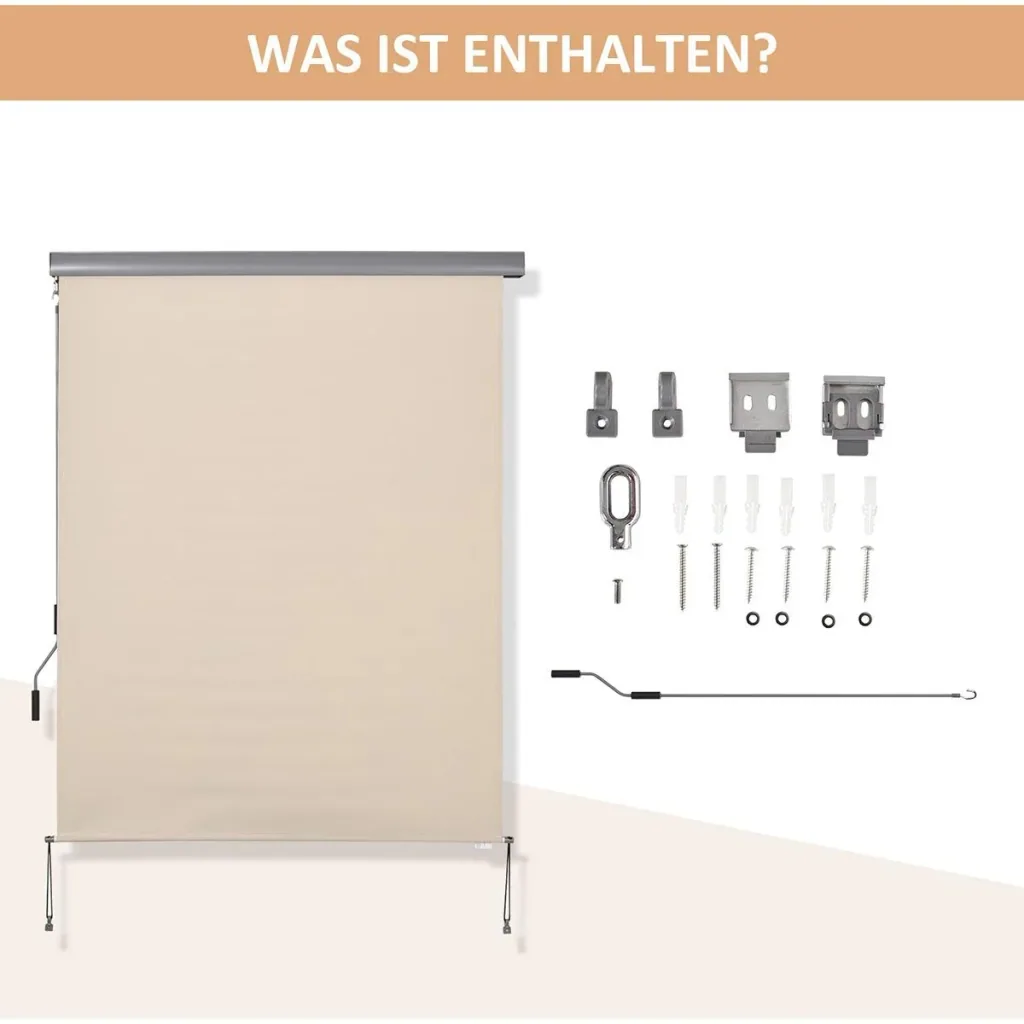 Vertical awning with hand crank cream white