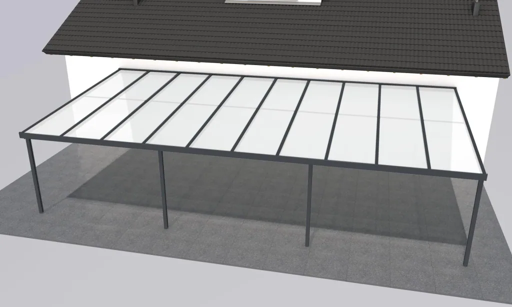Patio roof Premium, anthracite, 10140 x 5060 mm - Polycarbonate multi-wall sheets 16 mm, opal