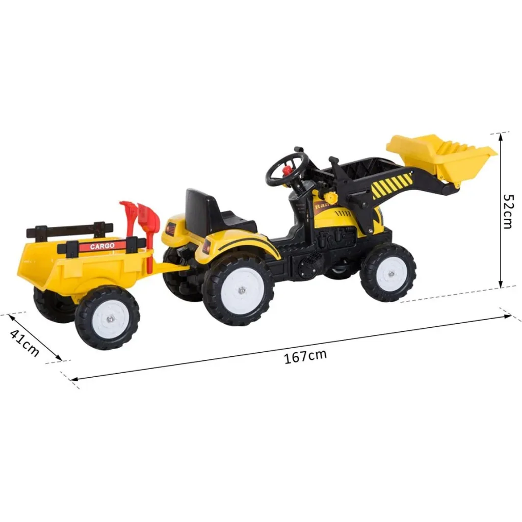 Pedal car tractor with front loader and trailer from 3 years black+yellow