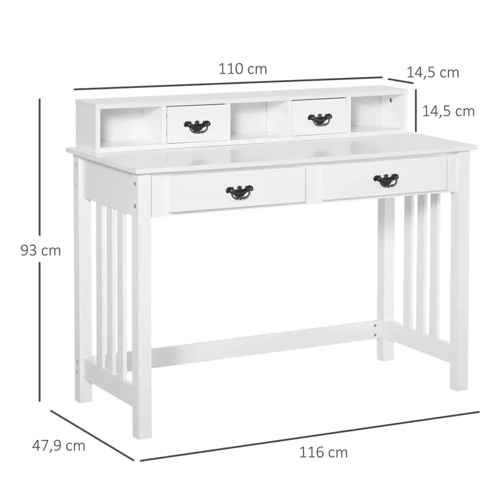 Desk with removable shelf 2 drawers Wide tabletop for study office and dorm White