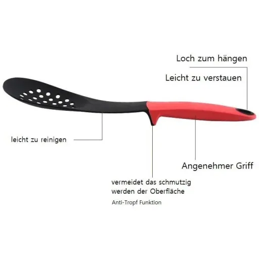 7-piece kitchen utensil set - red - serving spoon, spatula, spatula spoon, ladle, spatula, slotted spoon