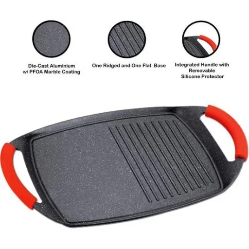 Marble coated griddle plate with ribs - 47 cm