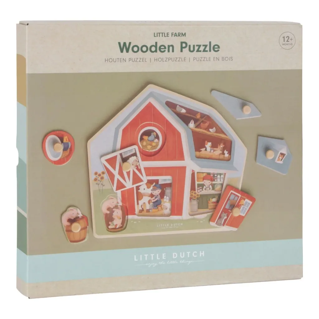 Little Dutch puzzle en bois, puzzle enfant Little Farm - 6 pièces pour tout-petits dès 1 an