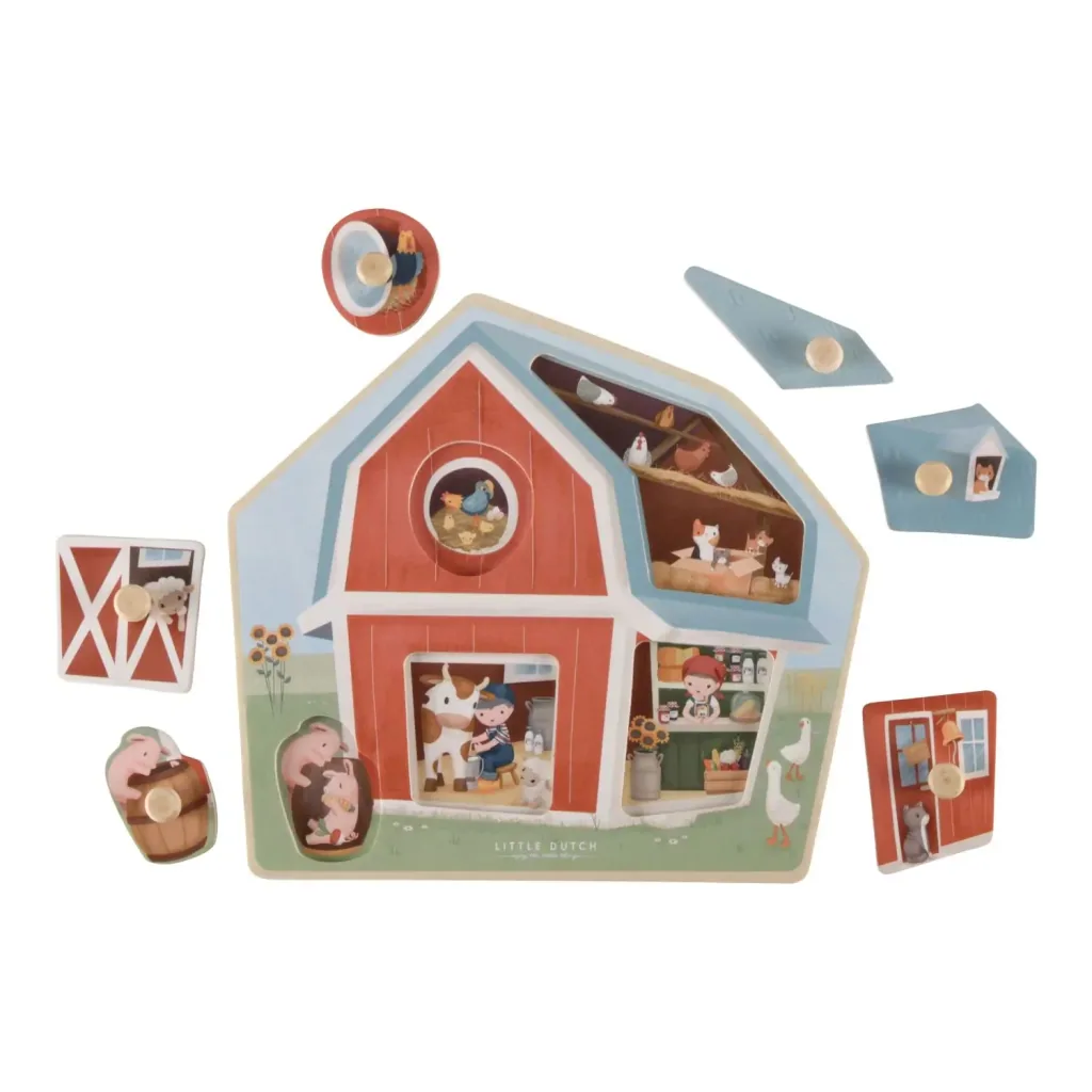 Little Dutch puzzle en bois, puzzle enfant Little Farm - 6 pièces pour tout-petits dès 1 an