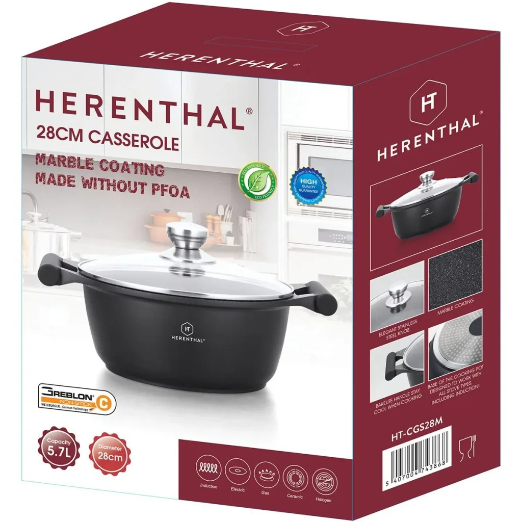 Herenthal sauté pan - marble coating - with glass lid - 28 cm