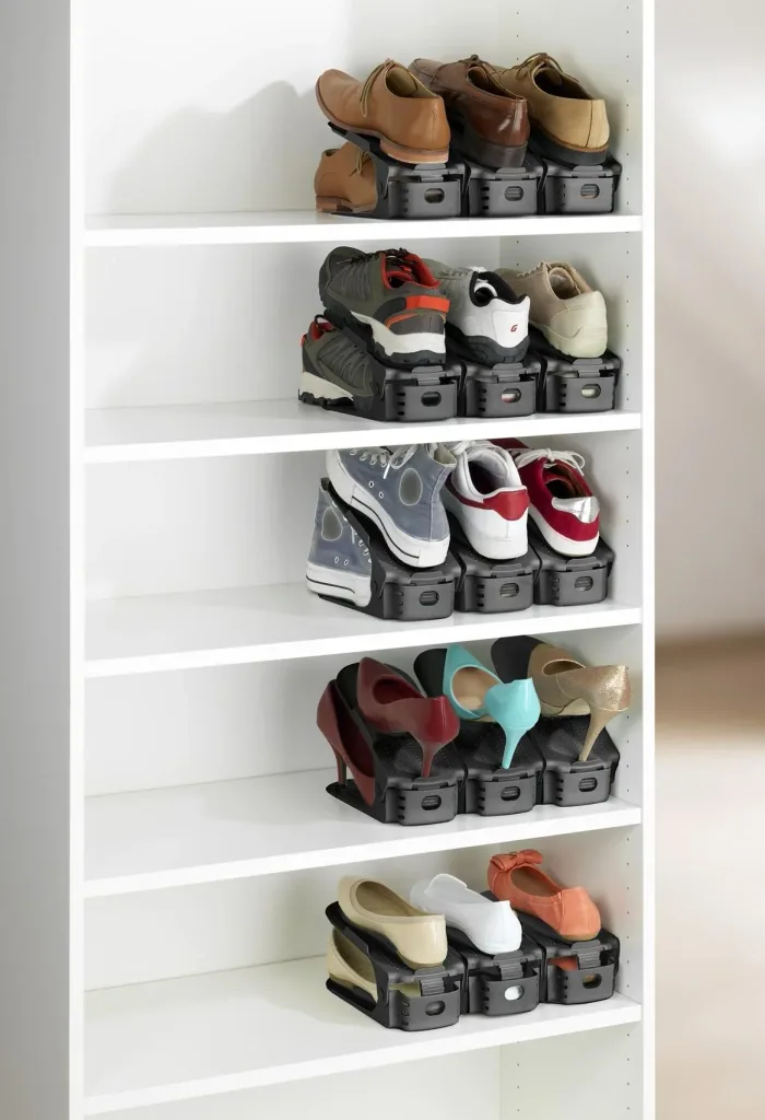 Shoe holder, shoe stacker, shoe organizer height adjustable, gray, 8-pack